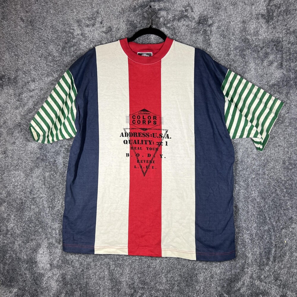 Vintage Color Corps Shirt Mens Large Multicolor Colorblock Stripe Tee Streetwear
